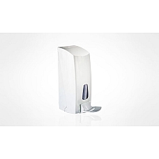 Komolčni razkužilnik na potisk, primeren za dolivanje razkužila V beli barvi slikan iz strani